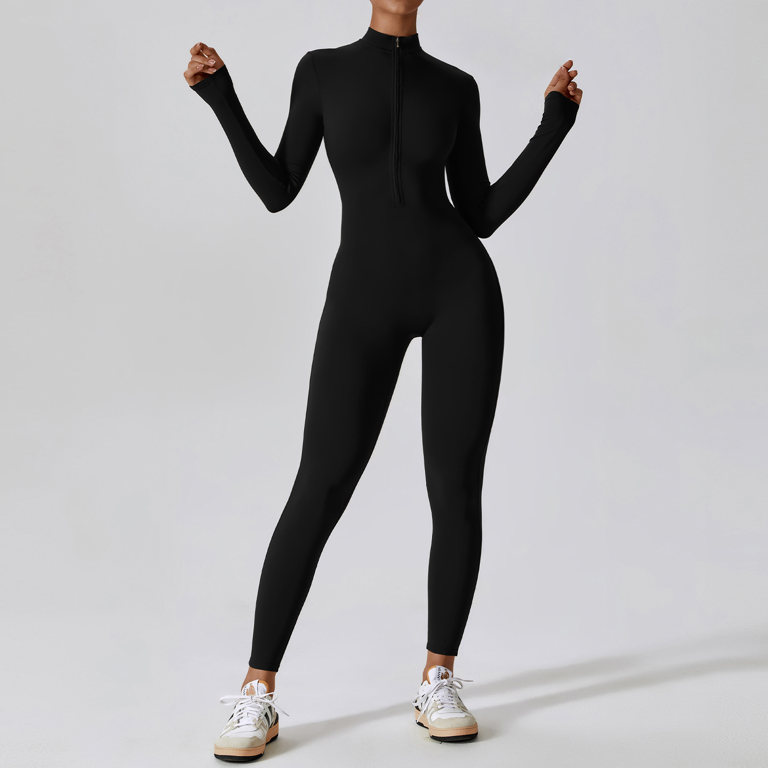 Women Yoga Jumpsuits Workout Long Sleeve Zip Front Sport bodysuits