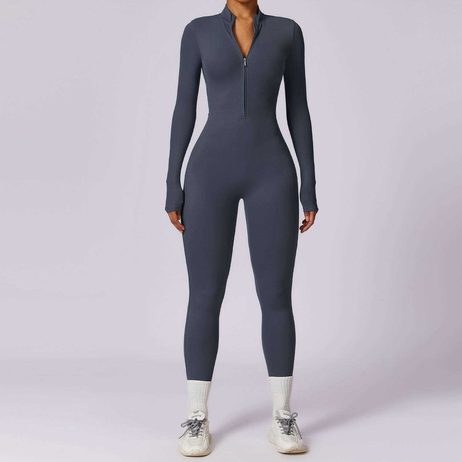 Women Yoga Jumpsuits Workout Long Sleeve Zip Front Sport bodysuits