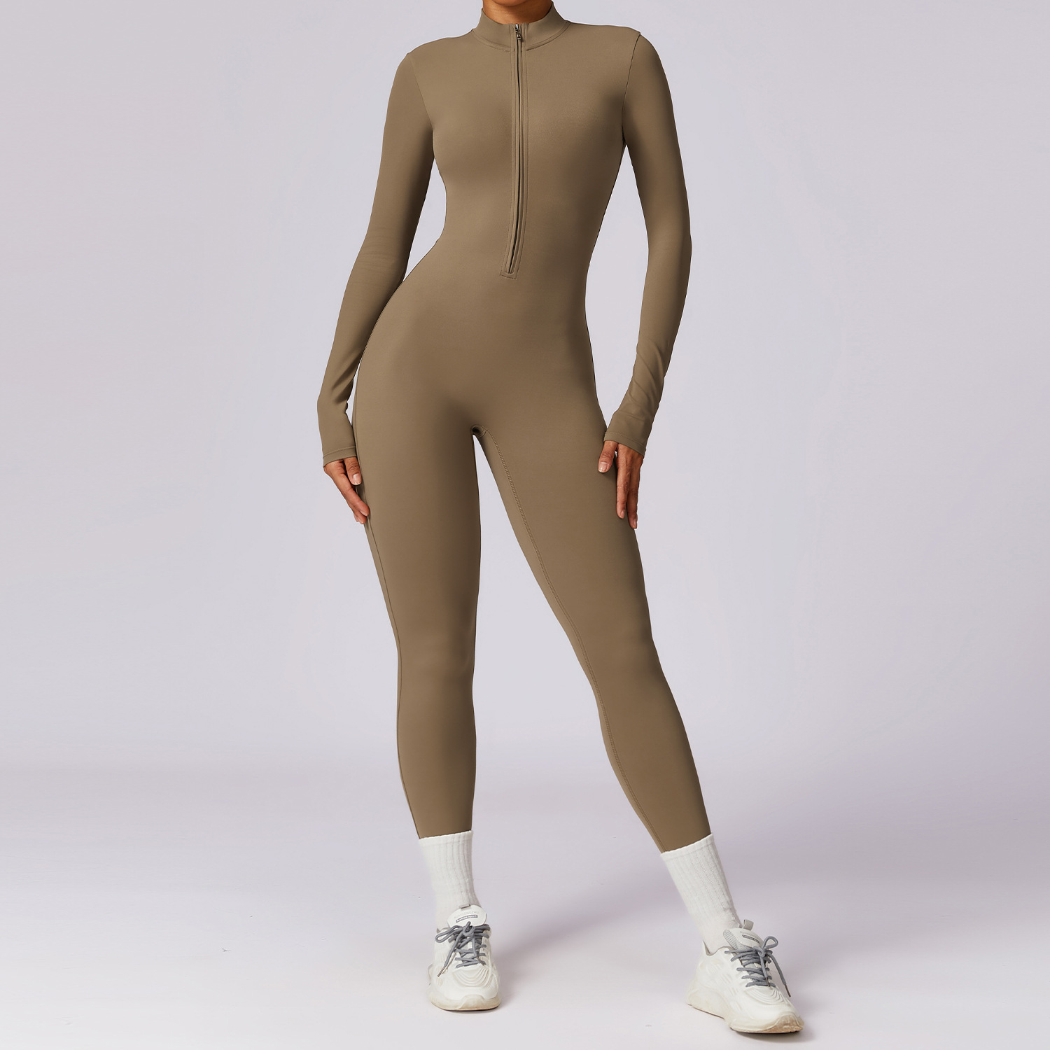 Women Yoga Jumpsuits Workout Long Sleeve Zip Front Sport bodysuits